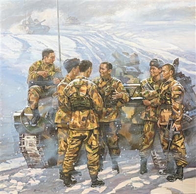　油畫《風雪青春》，作者孫立新。