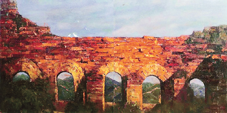 血色長(zhǎng)城（布面油畫(huà)）　160cm×320cm　張祖英