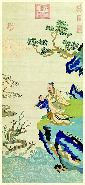 竹杖化龍圖 為明代緙絲作品。緙絲，又稱“刻絲”，是中國傳統(tǒng)絲綢藝術品中的精華。
