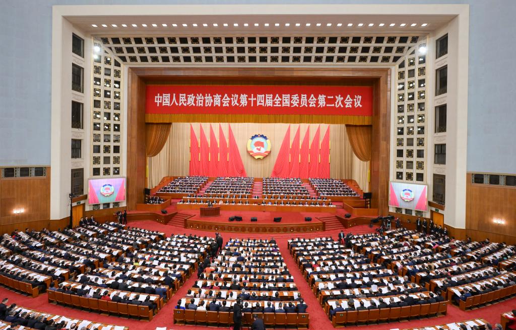 3月4日，中國人民政治協(xié)商會議第十四屆全國委員會第二次會議在北京人民大會堂開幕。新華社記者 李賀 攝