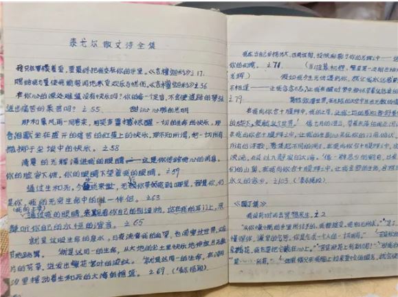除了孫犁，李躍慧也十分喜愛泰戈爾，這是她手抄的部分泰戈爾詩歌