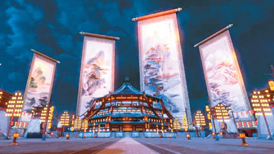 《唐宮夜宴》展覽中，含元殿外景。 　　出品方供圖