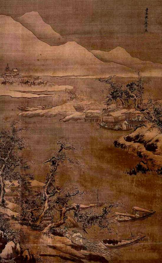 明 朱邦《雪江賣魚(yú)圖》